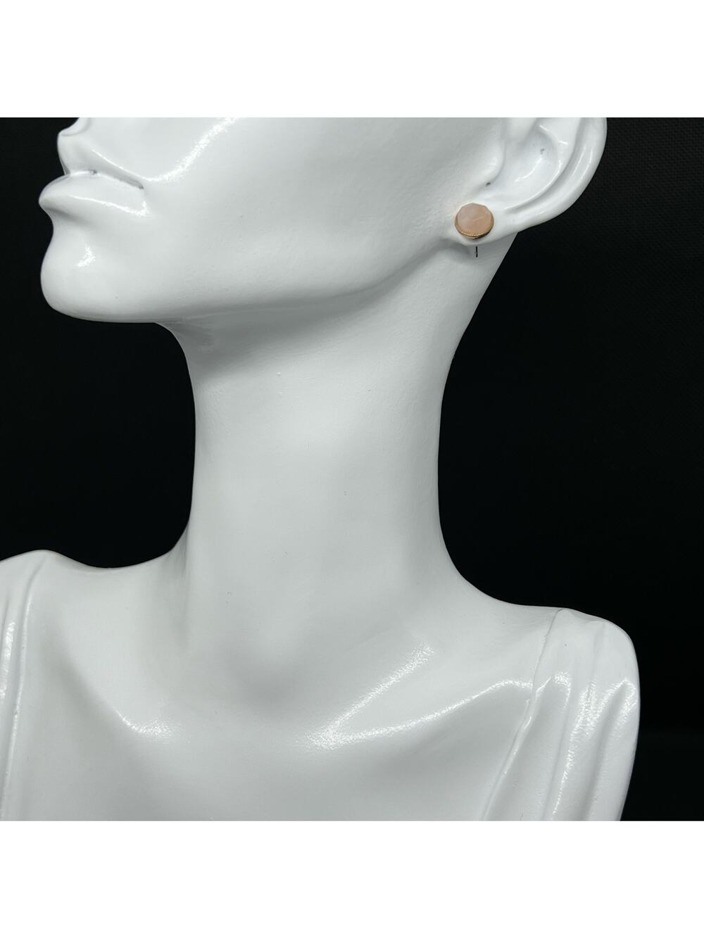 Light Pink Stone Stud Earrings Gold Tone Milgrain Edge Modern Romantic Design